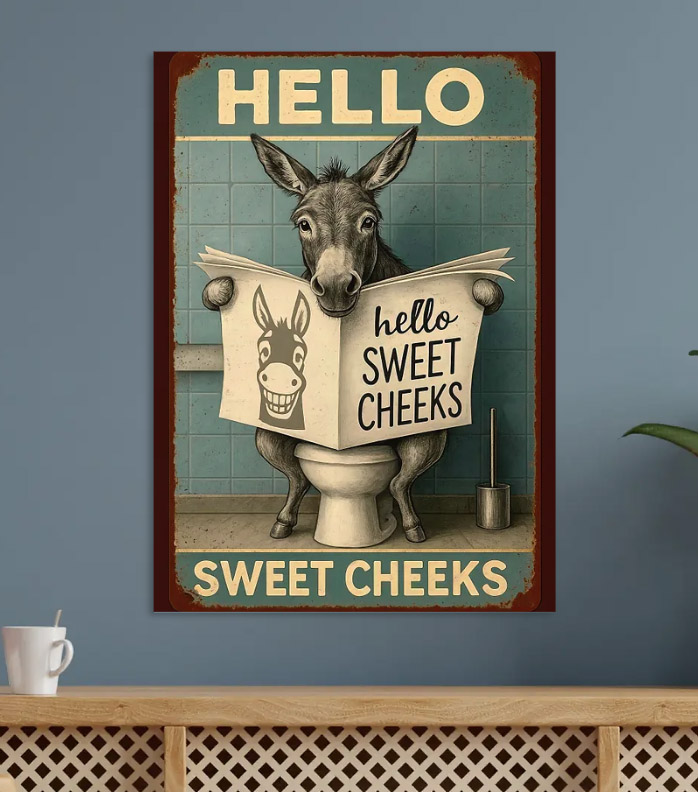 Donkey Reading Newspaper — metal poster wall art by Lineer